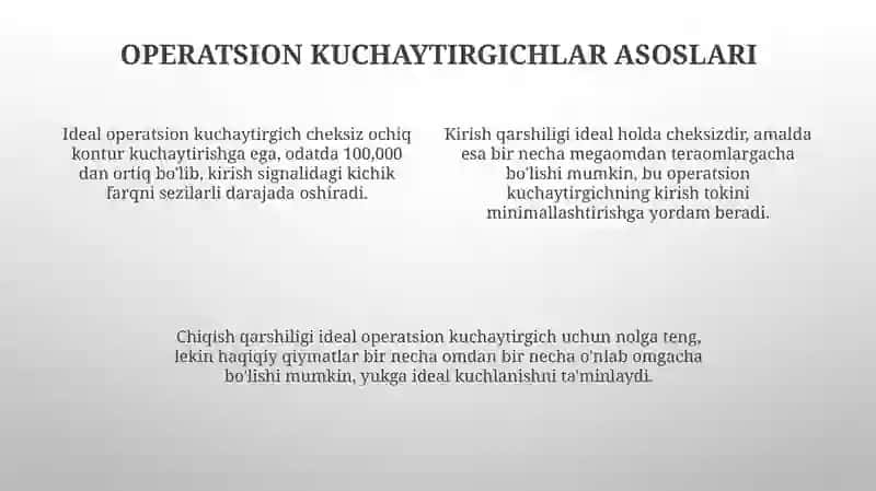 Operatsion kuchaytirgichning salbiy teskari aloqa sxemalari 4