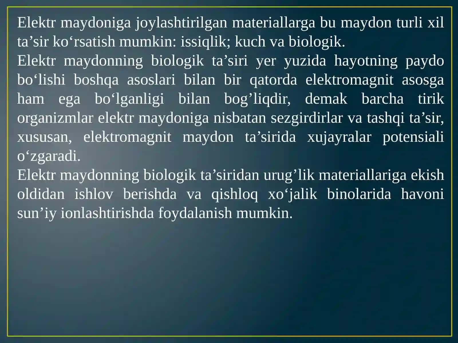 Elektron-ionli texnologik asoslari va qishloq va suv xo‘jaligida foydalanish yo‘nalishtari 4