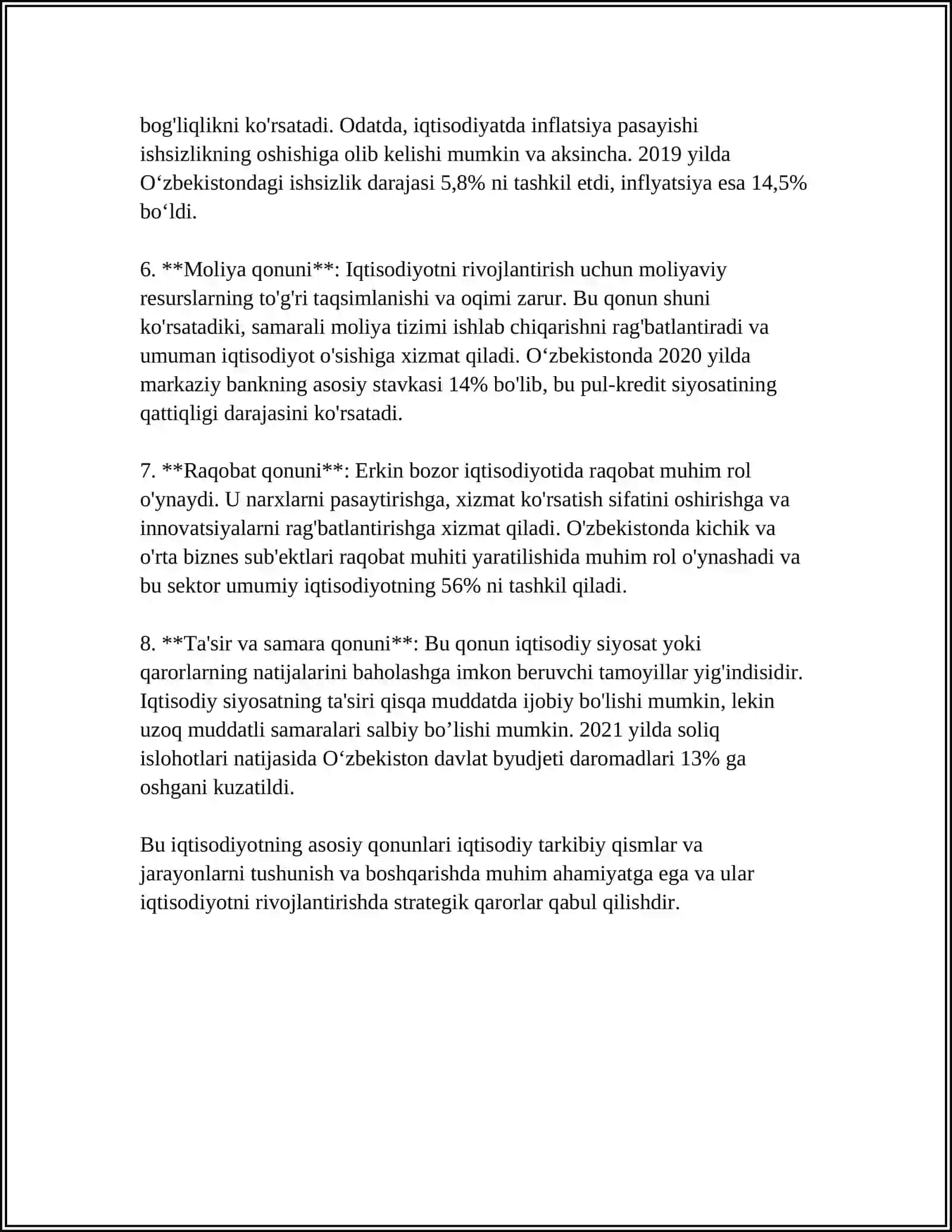 IQTISODIYOT QONUNLAR VA KATEGORIYALAR, ULARNING AMAL QILISH MEXANIZMI 4