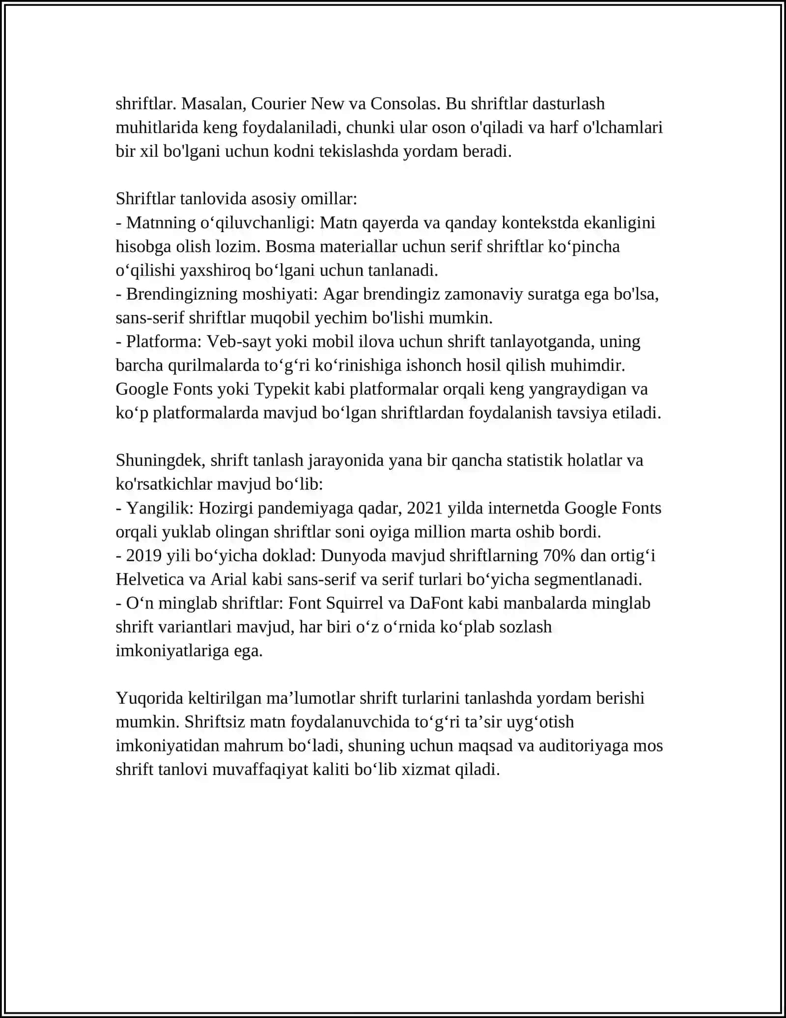 WORD MANT MUHARRIRIDA SHIRFTLAR BILAN ISHLASH 4