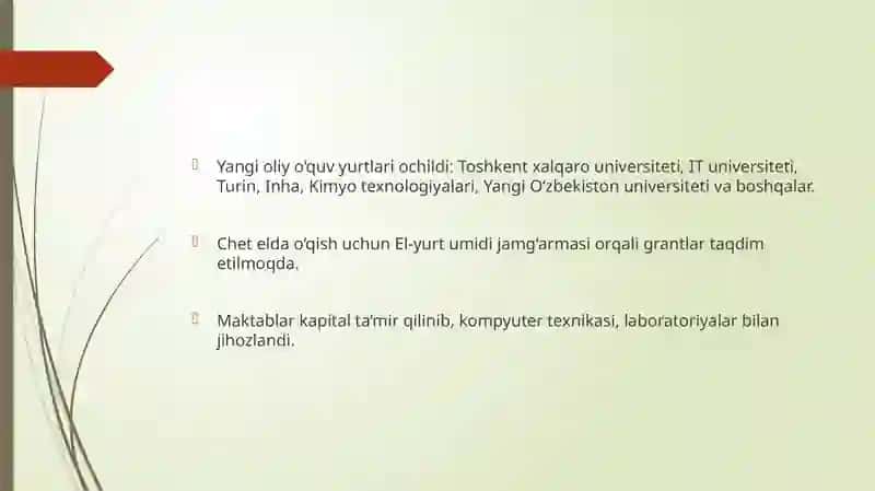 Mustaqillik yillarida O‘zbekistonda fan, ta’lim, sport, san’at, adabiyot va sog‘liqni saqlash tizimining rivoji 4