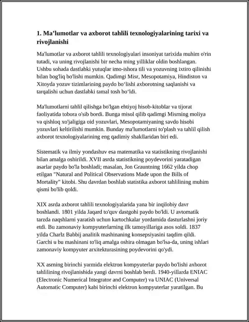 MAʼLUMOTLAR VA AXBOROTLAR TAHLILI TEXNOLOGIYALARIGA OBZOR 4