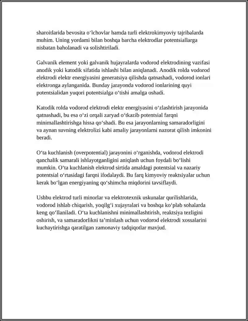 VODOROD ELEKTRODI. GALVANIK ELEMENT XAQIDA TUSHUNCHA. O'TA KUCHLANISH 4