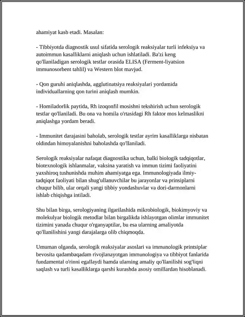 SEROLOGIK REAKSIYALAR VA ULARNI AMALIYOTDA QO'LLANILISHI 4