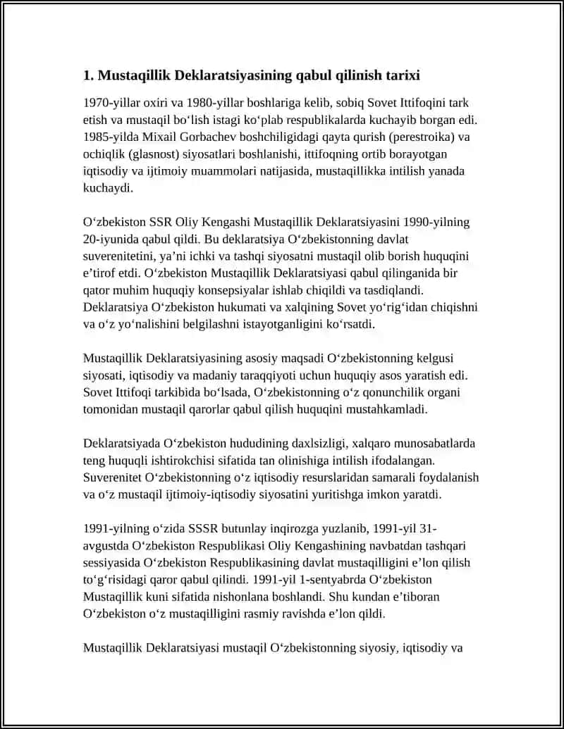 MUSTAQILLIK DEKLARATSIYASI VA UNING TARIXIY AHAMIYATI 4