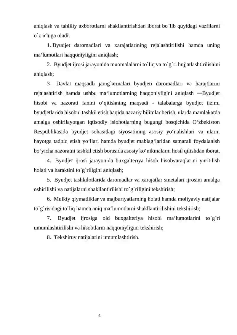 Byudjet hisobi va byudjet ijrosini amalga oshirishdagi ahamiyati 4