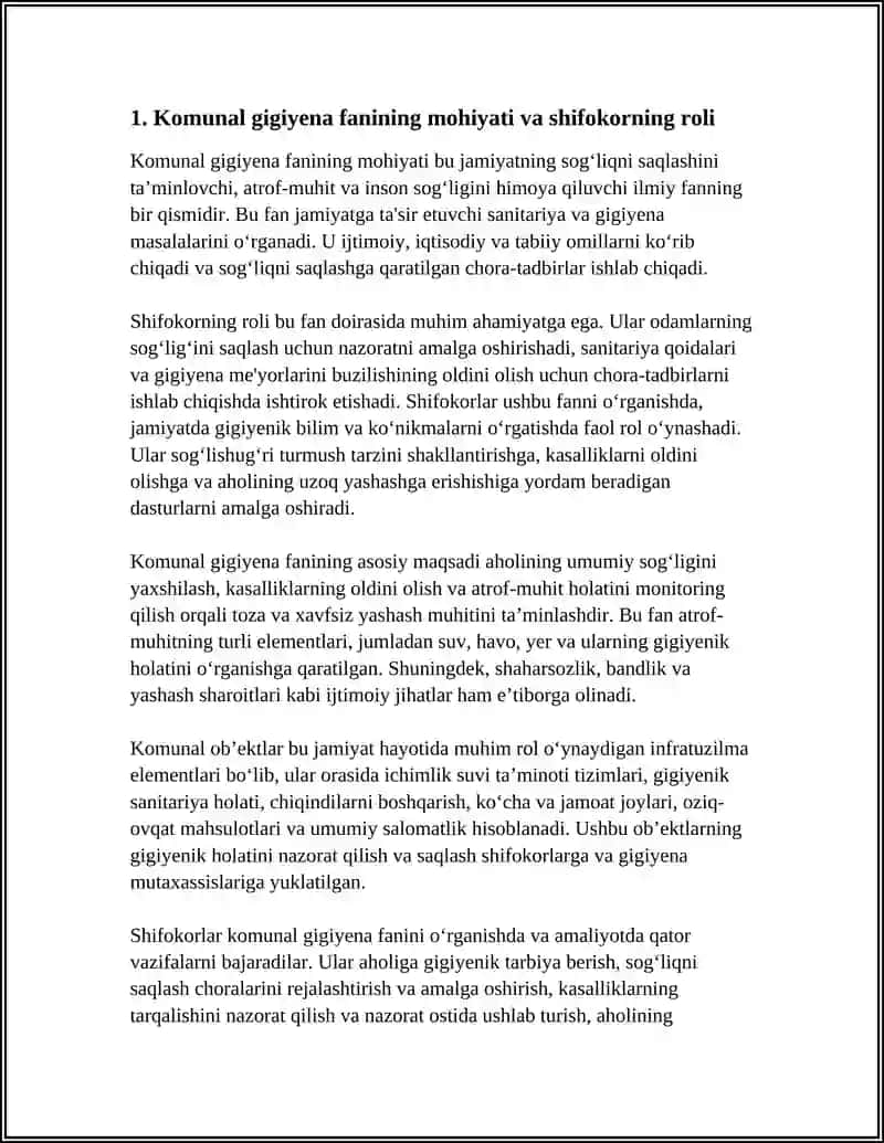 KOMMUNAL GIGIYENA FANINI O’RGANISHDA SHIFOKORNING VAZIFALARI. KOMMUNAL OB’EKTLAR HAQIDA TUSHUNCHA 4