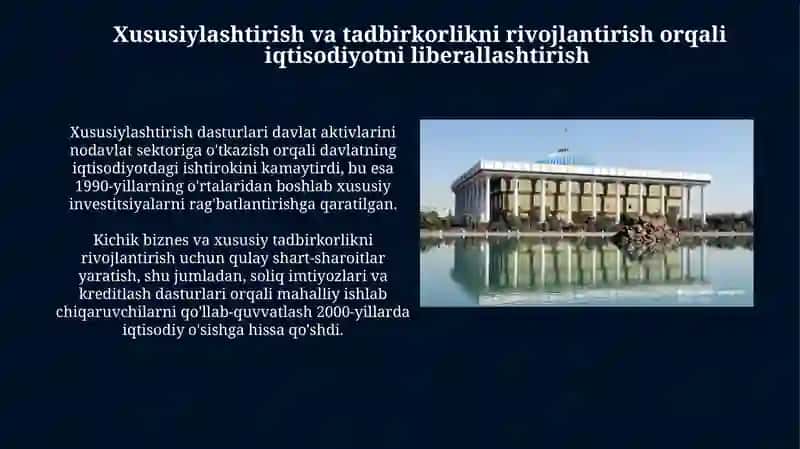 O'zbekistonda iqtisodiy islohotlarning amalga oshirilishi va bozor munosabatlarining shakllanishi 4