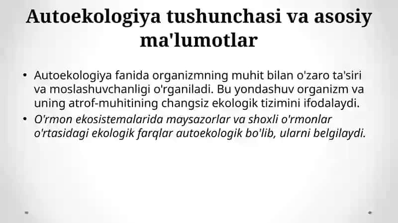 Ekologiya fanining bo'limlari Autoekologiya 4
