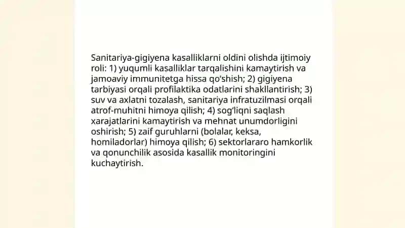 Sanitariya gegina talablariga rioya qilishning ijtimoiy ahamyati 4