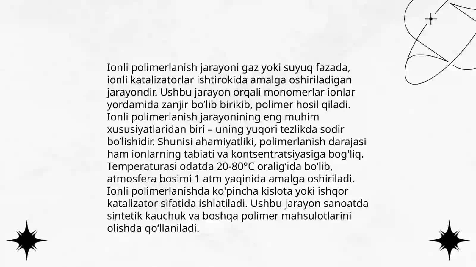 Ionli polimerlanish turlari. Kation va Anion polimerlanish 4