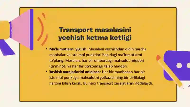 Chiziqlidasturlash va optimallashtirishda transport masalasini yechish 4