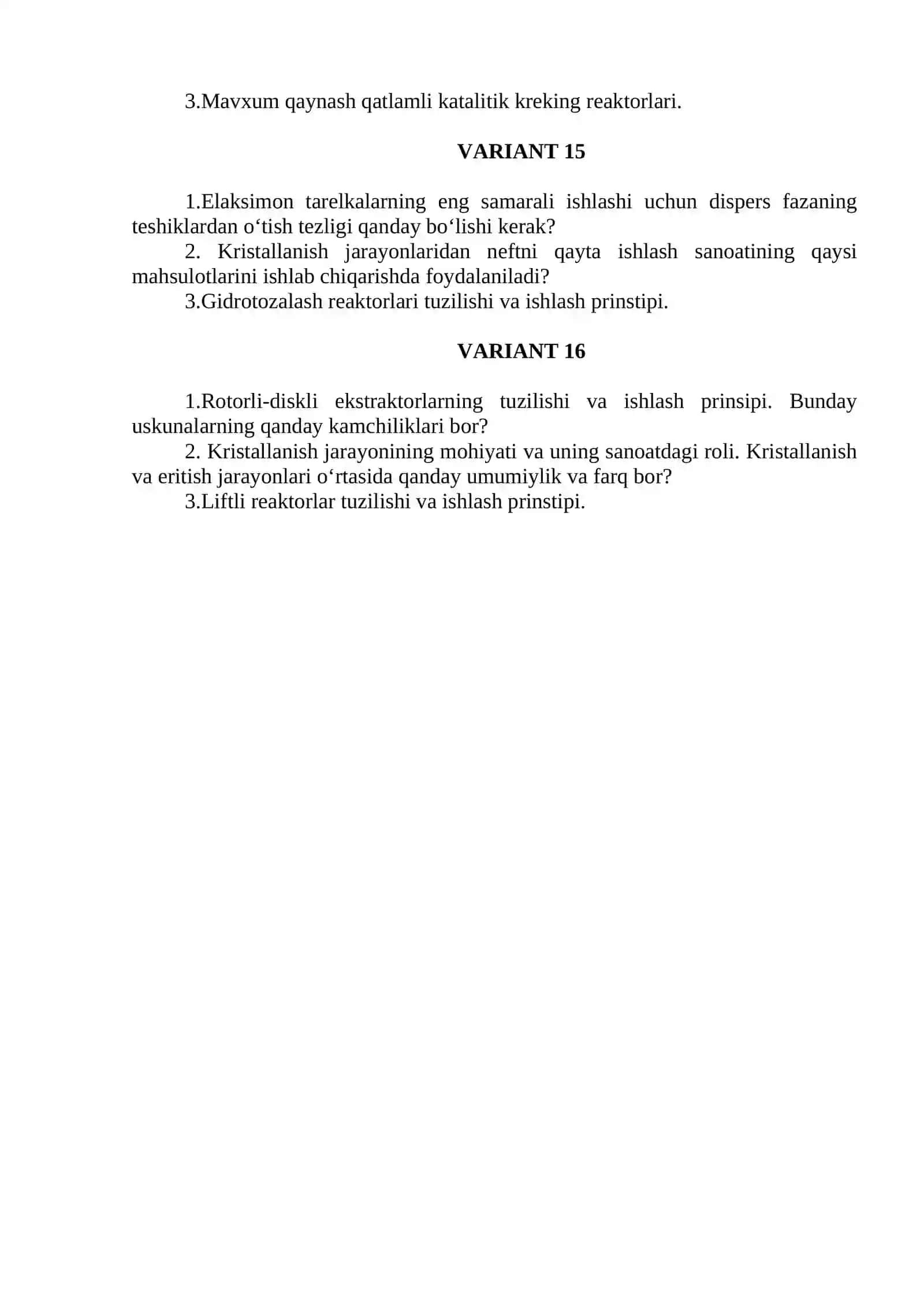 “Neft va gazni kayta ishlash zavodlari jixoz va uskunalari” fanidan 2-oraliq nazorat variantlari 4