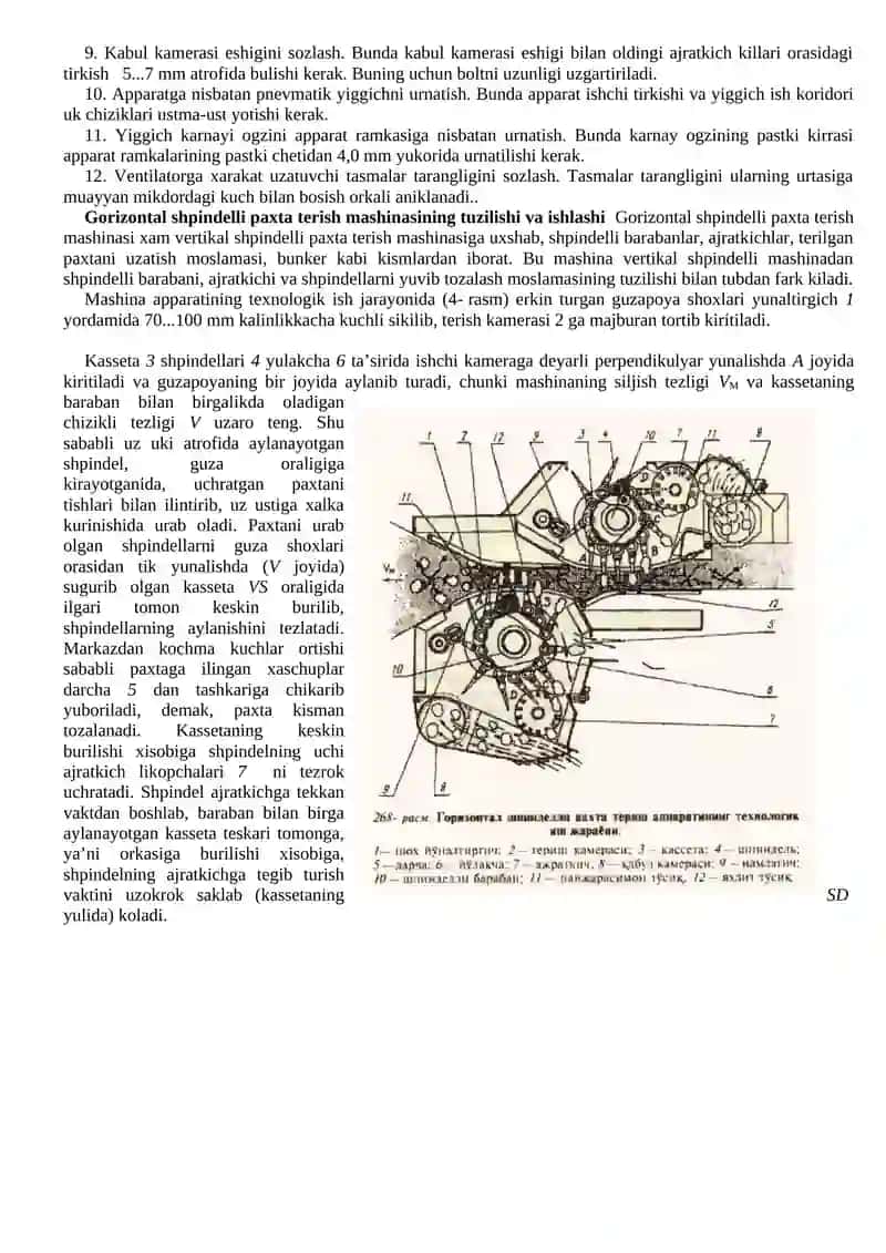 Vertikal shpindelli paxta terish mashinalari tuzilishi va ishlash tartibi 4
