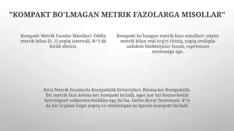 Kompakt Metrik Fazolar Misollari 4