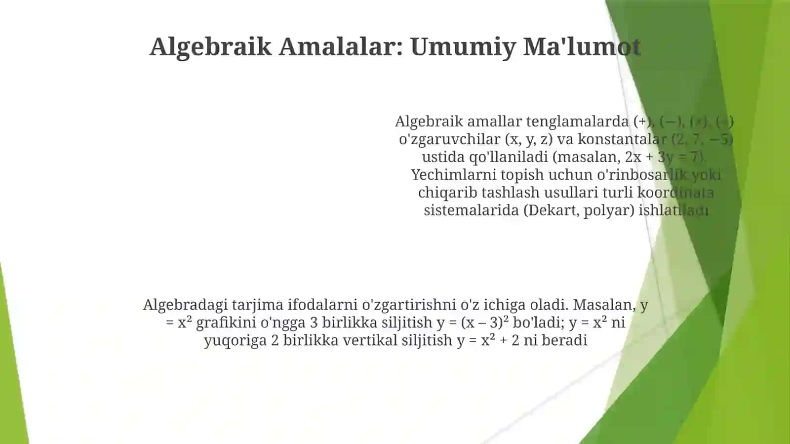 Algebraik amallar va tarjima 4