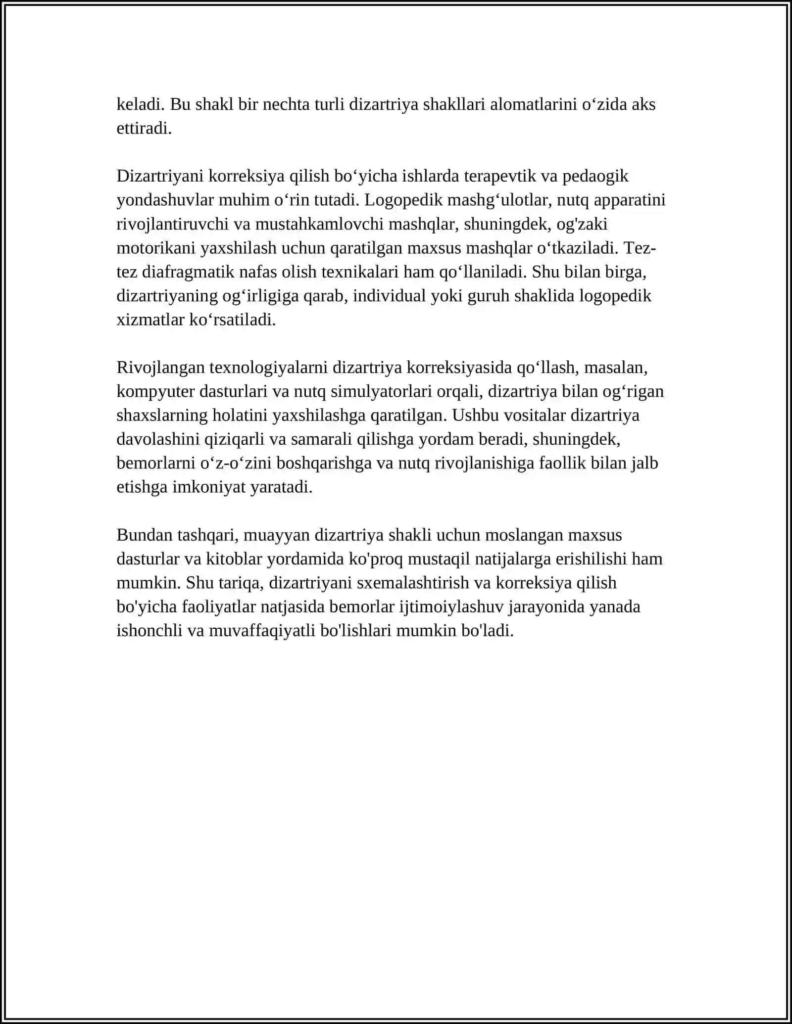 DIZARTRIYA SHAKLLARINI SXEMALASHTIRISH (KORREKSION ISH YO’NALISHLARI BO’YICHA) 4