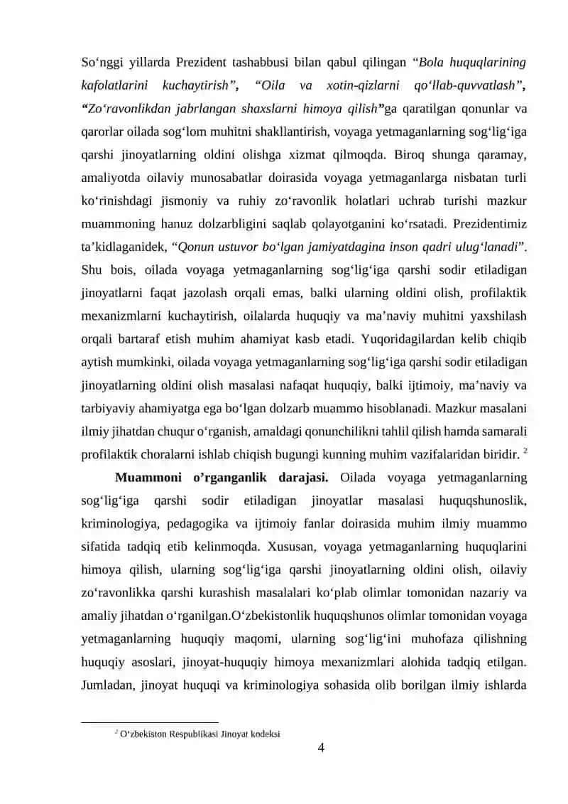 Oilada voyaga yetmaganlarning sog‘lig‘iga qarshi sodir etiladigan jinoyatlarning oldini olish 4