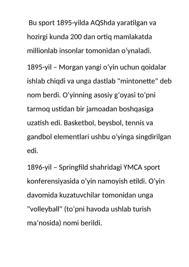 Volebol o’yinining kelib chiqishi va rivojlanish tarixi 4