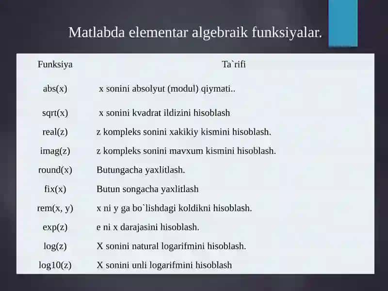 MATLAB dasturlarida formulalarni hisoblash va grafiklarni chizish 4