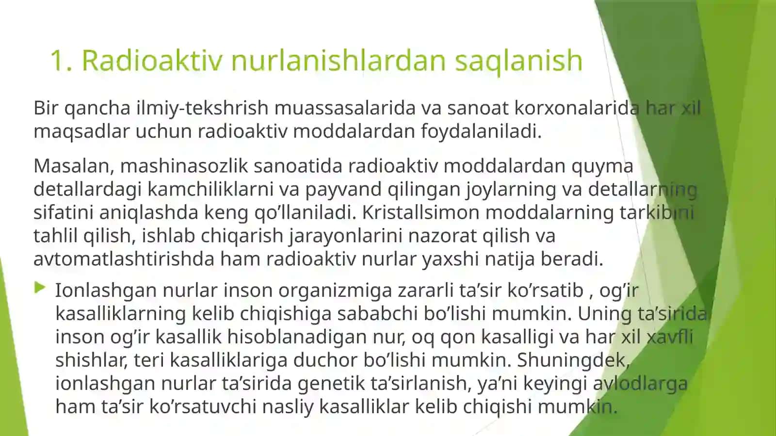 Radioaktiv zararlanish darajasiga qarab koʻriladigan chora-tadbirlar 4