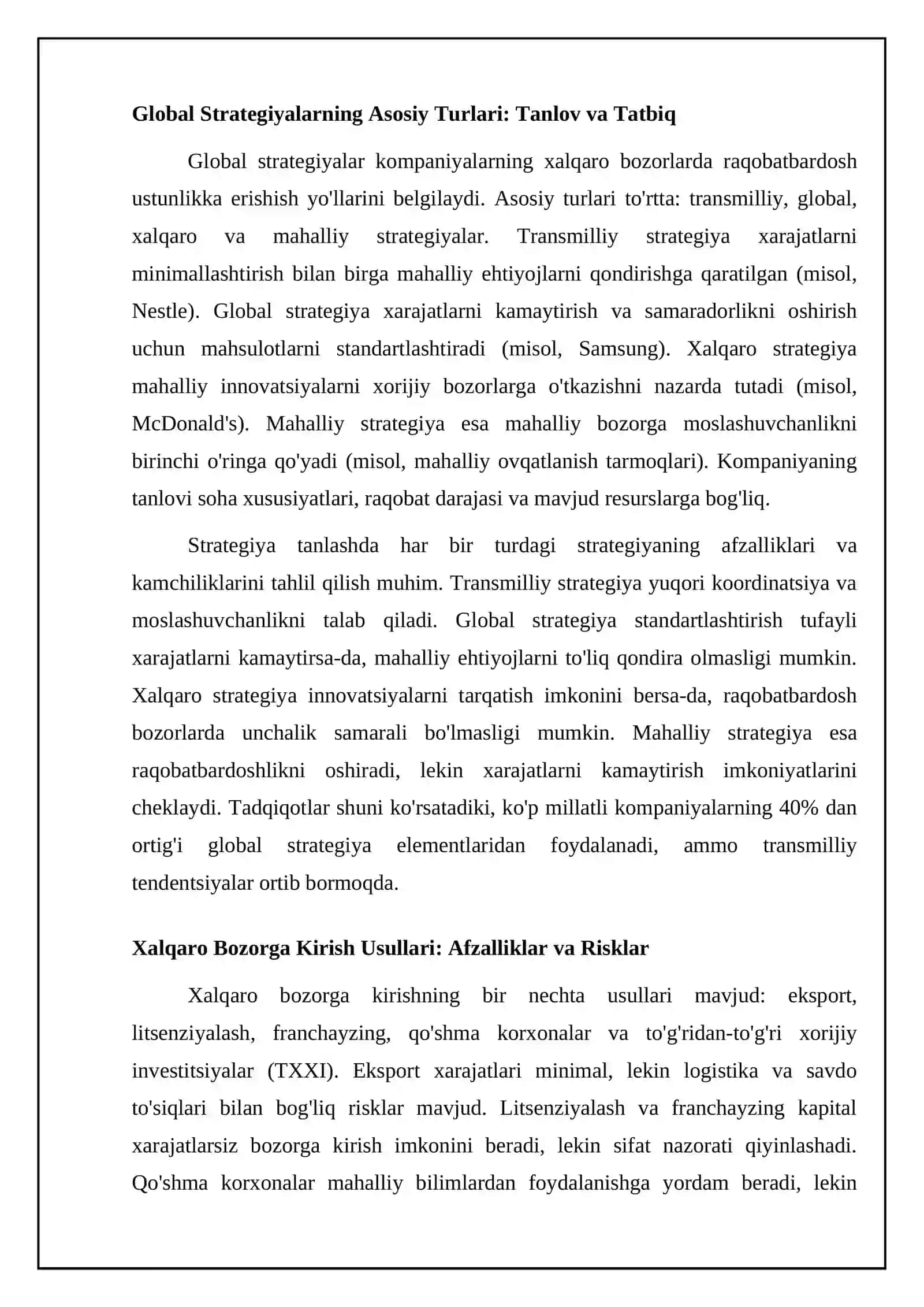 Global Strategiyalar va Xalqaro Bozorga Kirish 4