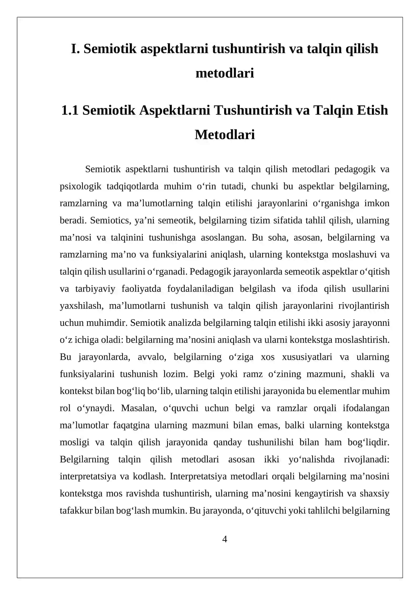 DIAGNOSTIK TADQIDOTLARNING TUZILISHI:DIAGNOSTIK TADQIDOTLARNING SEMIOTIK.TEXNIK VA MANTIQIY. ASPEKTLARI; TARBIYAVIY TAFAKKURNING MOHIYATI VA OʻZIGA XOSLIKLARI 4
