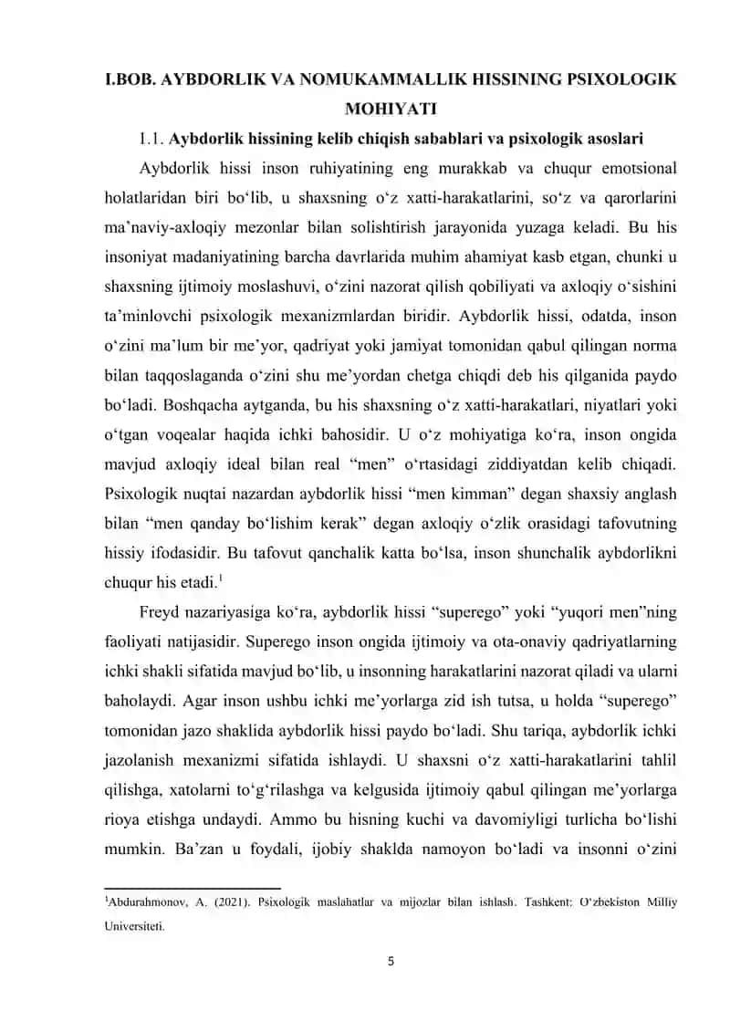 AYBDORLIK VA NOMUKAMMALLIK HISSI MAVJUD MIJOZLAR BILAN PSIXOLOGIK MASLAHAT ISHLARINI OLIB BORISH 4