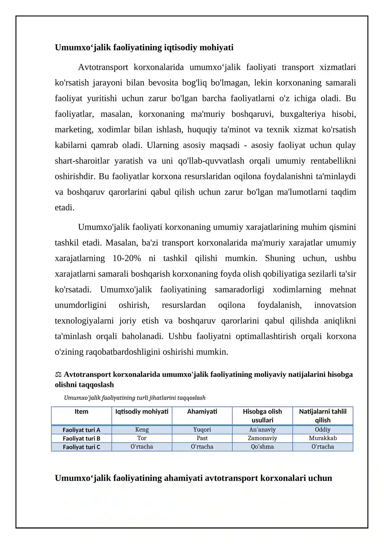 Avtotransport korxonalarida umumxoʻjalik faoliyatidan olingan moliyaviy natijalarning xisobi 4