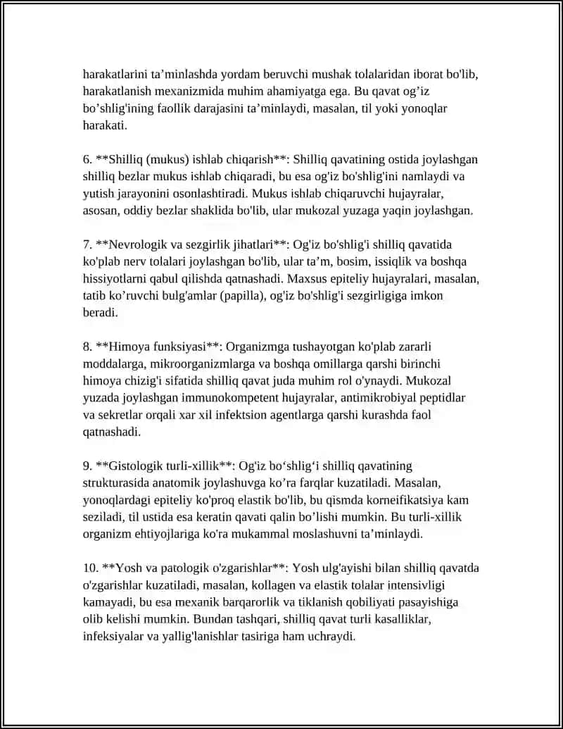 OGʻIZ BOSHLIGʻI SHILIQ QAVATINING GISTOLOGIK TUZLISHNING OZIGA XOSLIGI 4