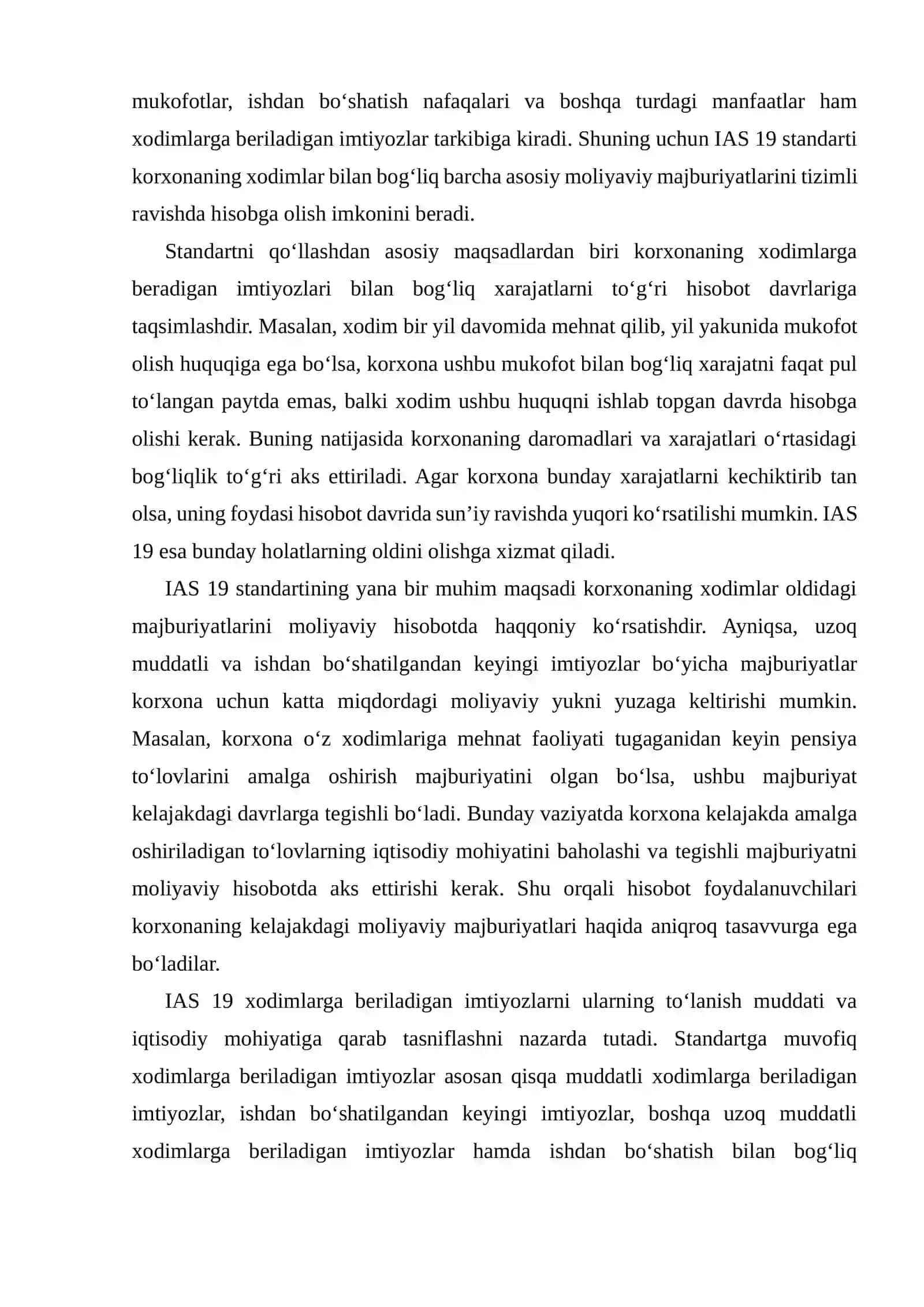 IAS 19 “XODIMLARGA BERILADIGAN IMTIYOZLAR” STANDARTINING ASOSIY QOIDALARINI O'RGANISH 4