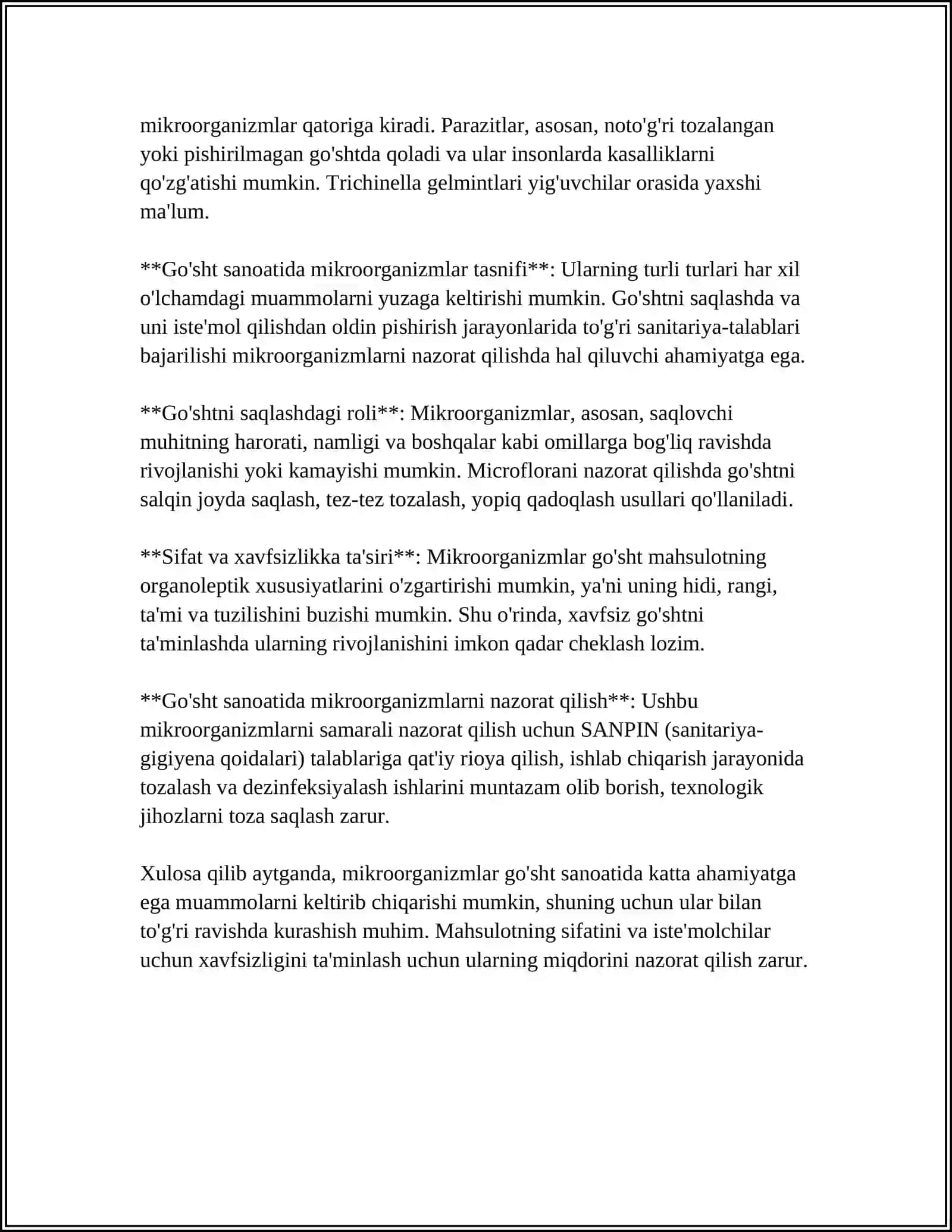 OZIQ-OVQAT SANOATIDA GO'SHT MAHSULOTLARINI ISHLAB CHIQARISHDA MIKROORGANIZMLARNING O'RNI 4