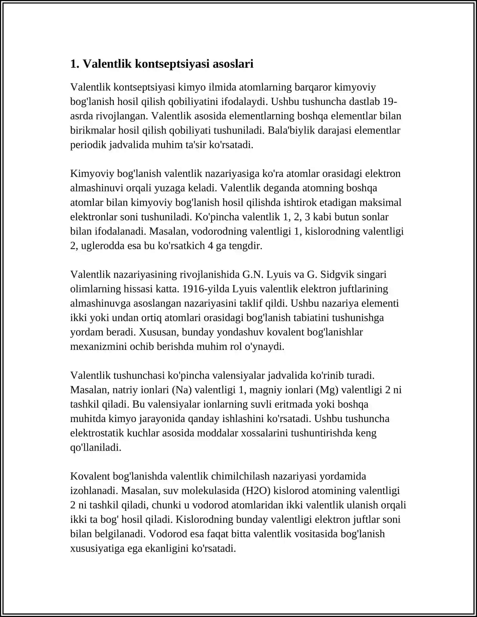 Valentlikning Organikadagi va Noorganikadagi O’rni 4