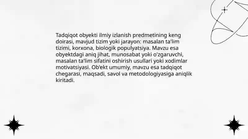 Tadqiqot obyekti va obyekt maydonini aniqlashtirish 4