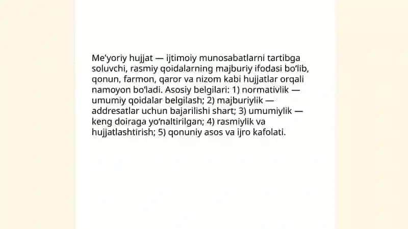Hujjatchilik tarixi. Normative (me'yoriy) hujjat tushunchasi 4