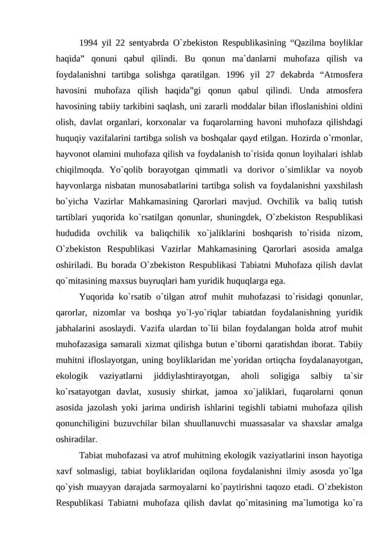 Tabiatni muhofaza qilishda huquqiy bazaning yaratilishi 4