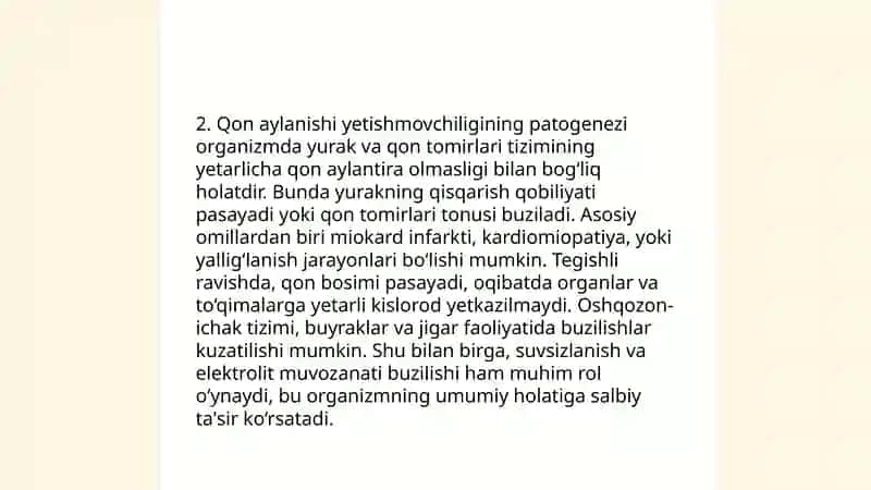 Qon aylanishi yetishmovchiligi etiologiyasi 4