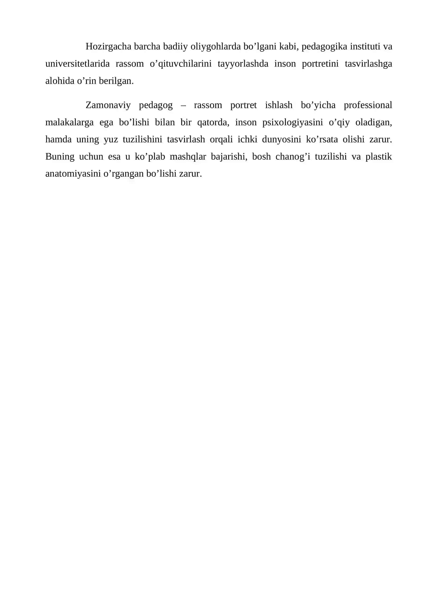 Ixtisoslashgan maktablarning qalamtasvir mashg’ulotlarida bosqichli portret ishlash metodikasi ” ("O`tirgan qiz" portreti misolida) Diplom ishi 4