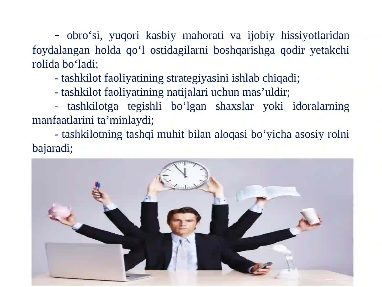 ZAMONAVIY MENEJER VA YETAKCHI. MENEJER USLUBI VA MADANIYATI 4