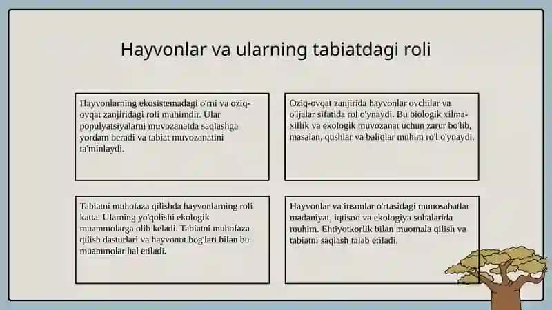 Hayvonot olamining xilma xilligi va uning tabiatda tutgan o'rni 4