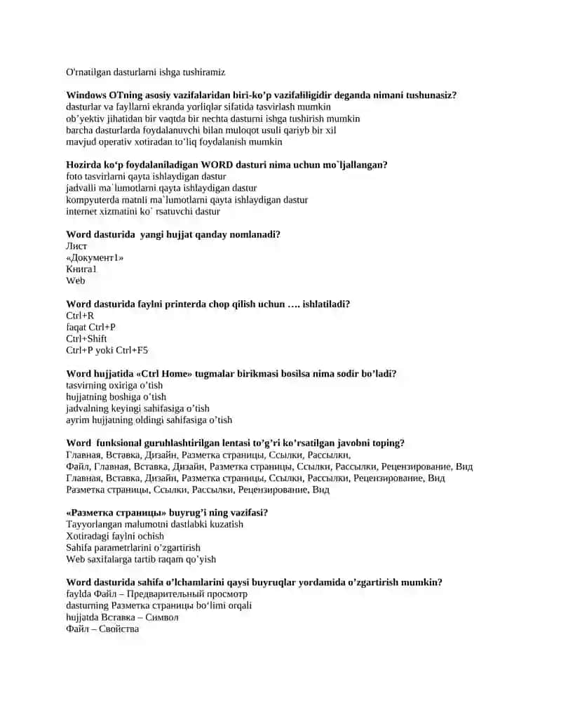 Axborot Texnologiyalari fanidan yakuniy nazorat savollari 4