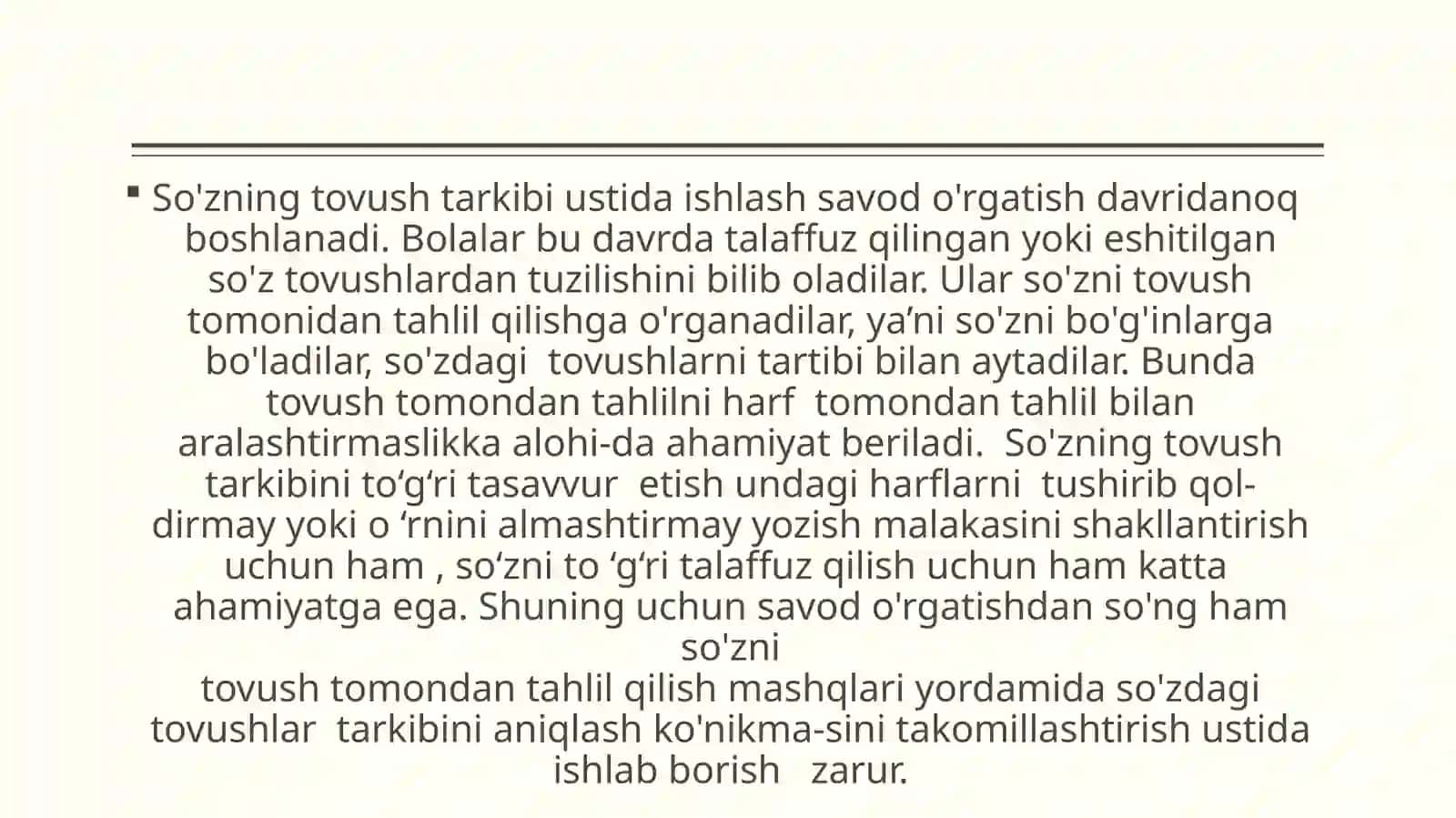 Tovushlar va harflar, unli undosh tovushlarning xususiyatlari bilan tanishtirish 4