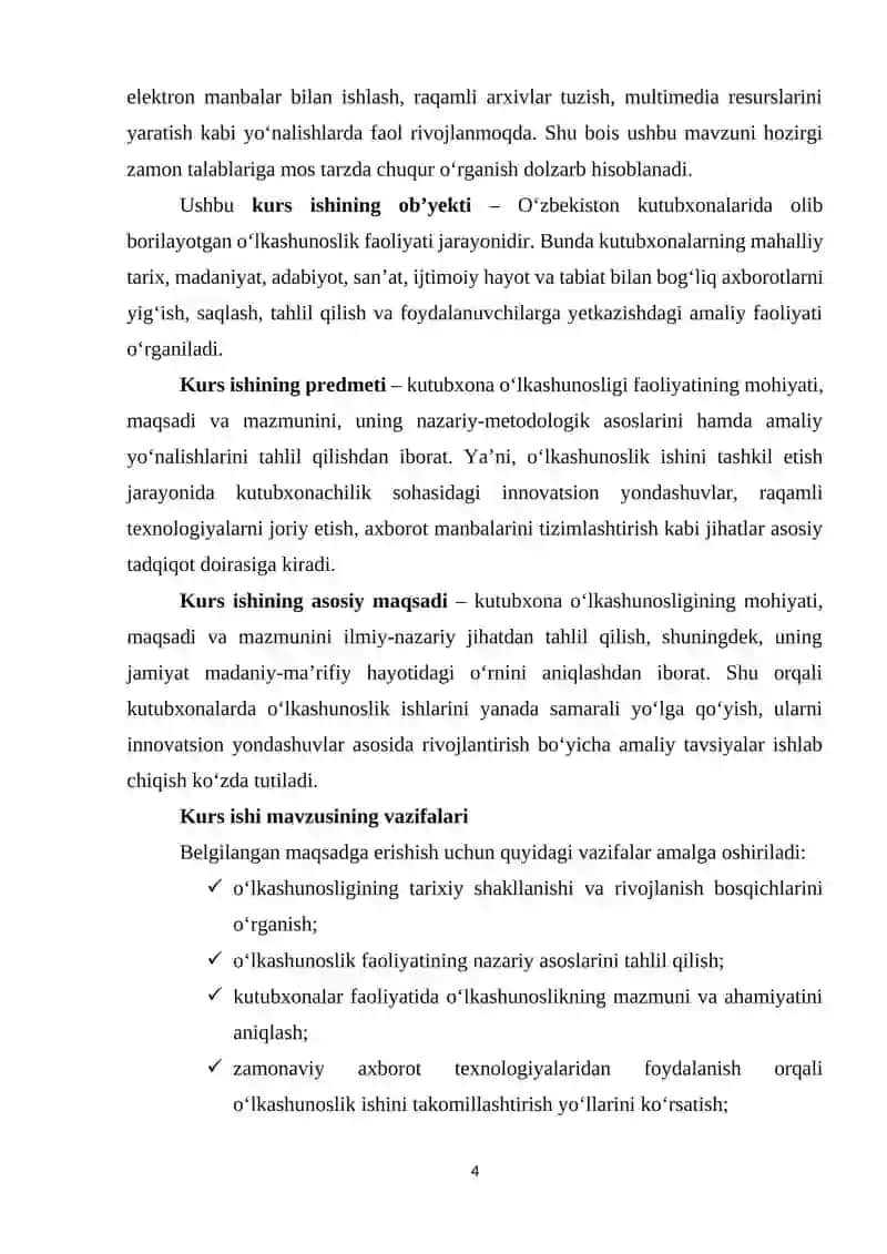 “Kutubxona o‘lkashunosligining mohiyati, maqsadi va mazmuni” 4