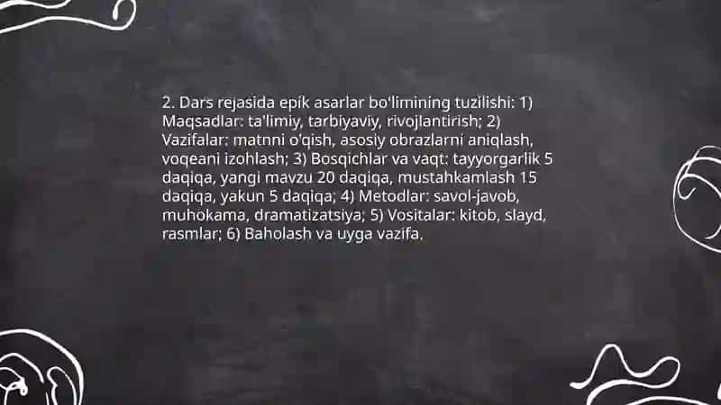 Boshlang'ich sinfda epik asarlar ustida ishlash metodik tavsiyalar ishlab chiqish 3-sinf 4