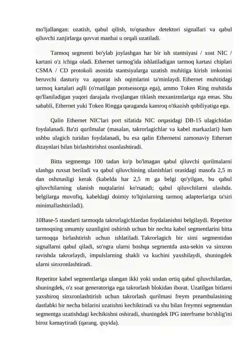 Ethernet: O`rama juft va koaksial kabellar 4