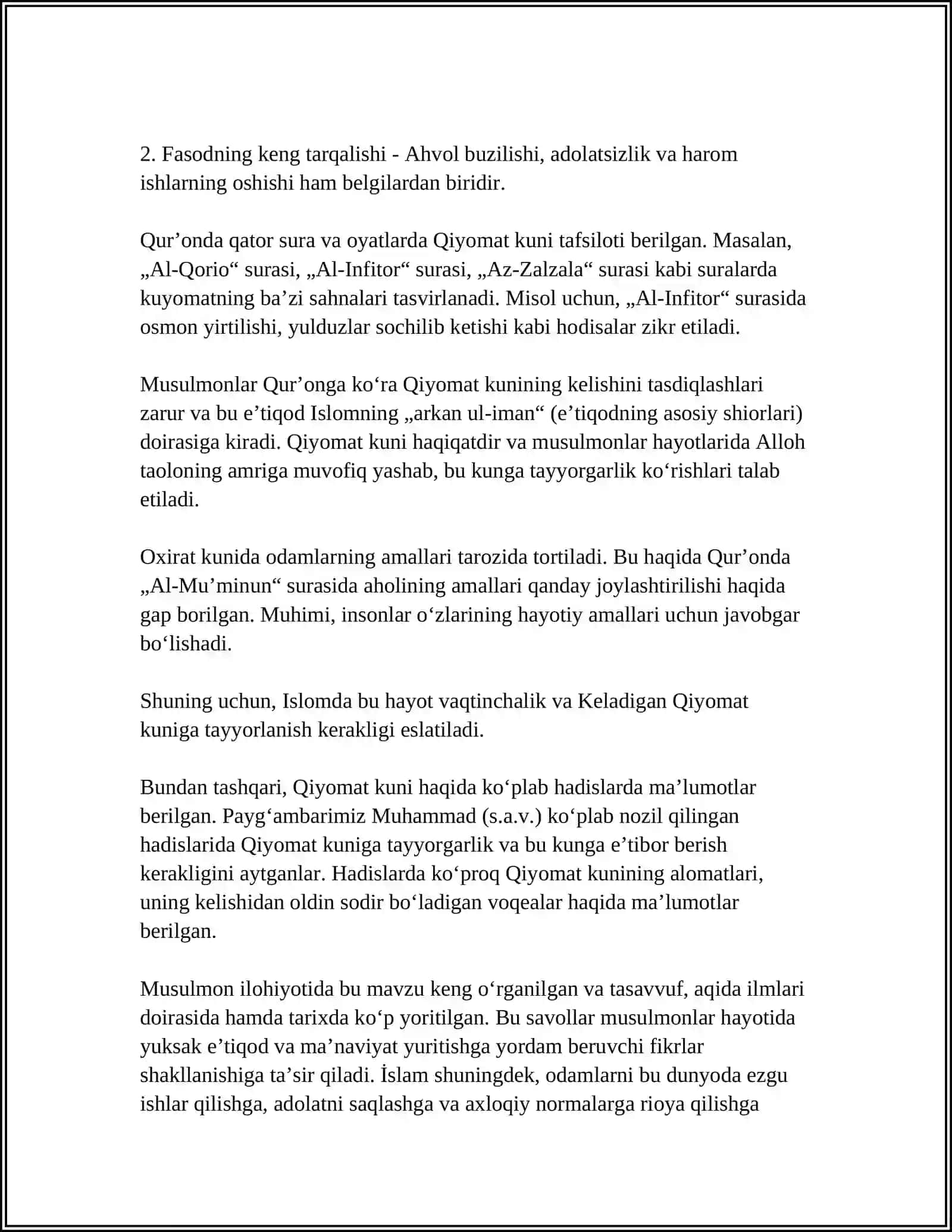 ESXATALOGIYANING MOHIYATI QIYOMAT VA OXIRAT DUNYOSI 4