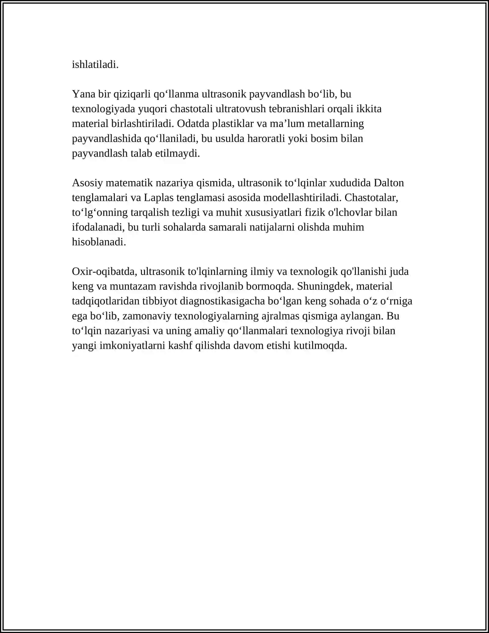 MUSTAQIL ISH Mavzu: FIZIKA ULTURATOVUSH VA UNING ISHLATILISHI 4