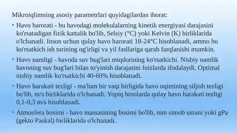INSON SALOMATLIGINI MIKROIQLIM SHAROITLARI BILAN BOG'LIQLIGI HAQIDA TUSHUNCHA 4