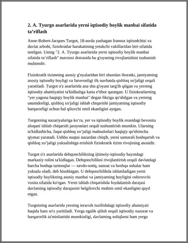 A. TYURGO ASARLARIDA FIZIOKRATIK TIZIMNI RIVOJLANTIRISHI 4
