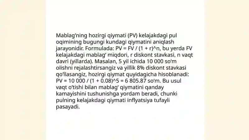 Pul mablagʻlarining vaqt boʻyicha qimmatli konsepsiyasi 4